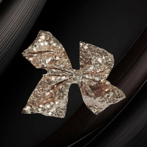 🌲10/$20. ~New Beige Sequin Hair Bow. 7" - Picture 2 of 6